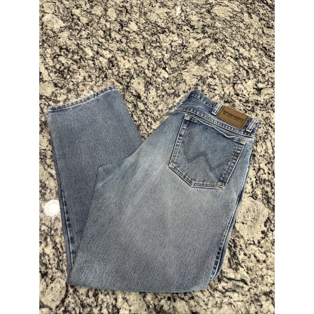 VTG Wrangler‎ Jeans Mens 34x29 Blue Straight Leg GREAT FADE Stonewash Work Denim